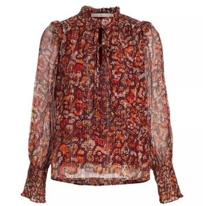 Marie Oliver Jennifer Blouse Layered Leo Print Silk Blend Tie Neck Womens Small